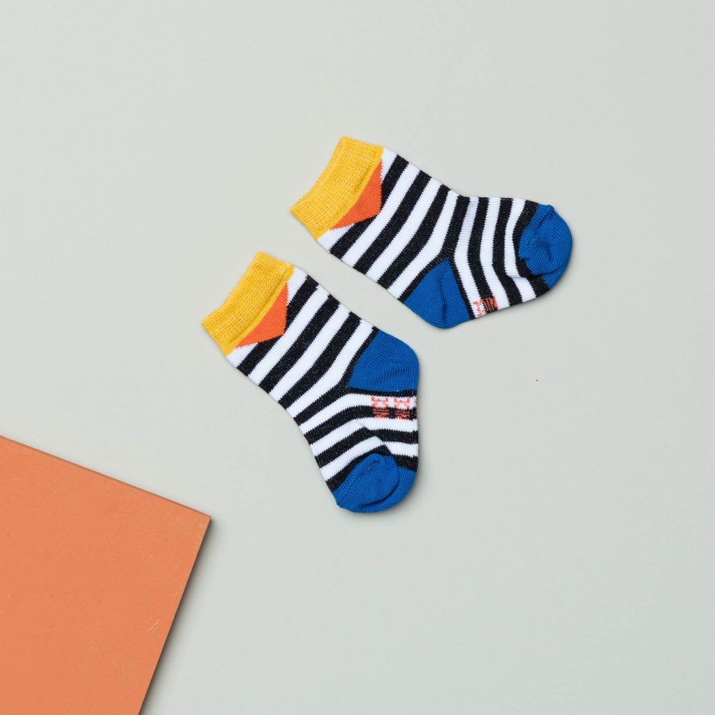 Babysocken block stripes red blue yellow