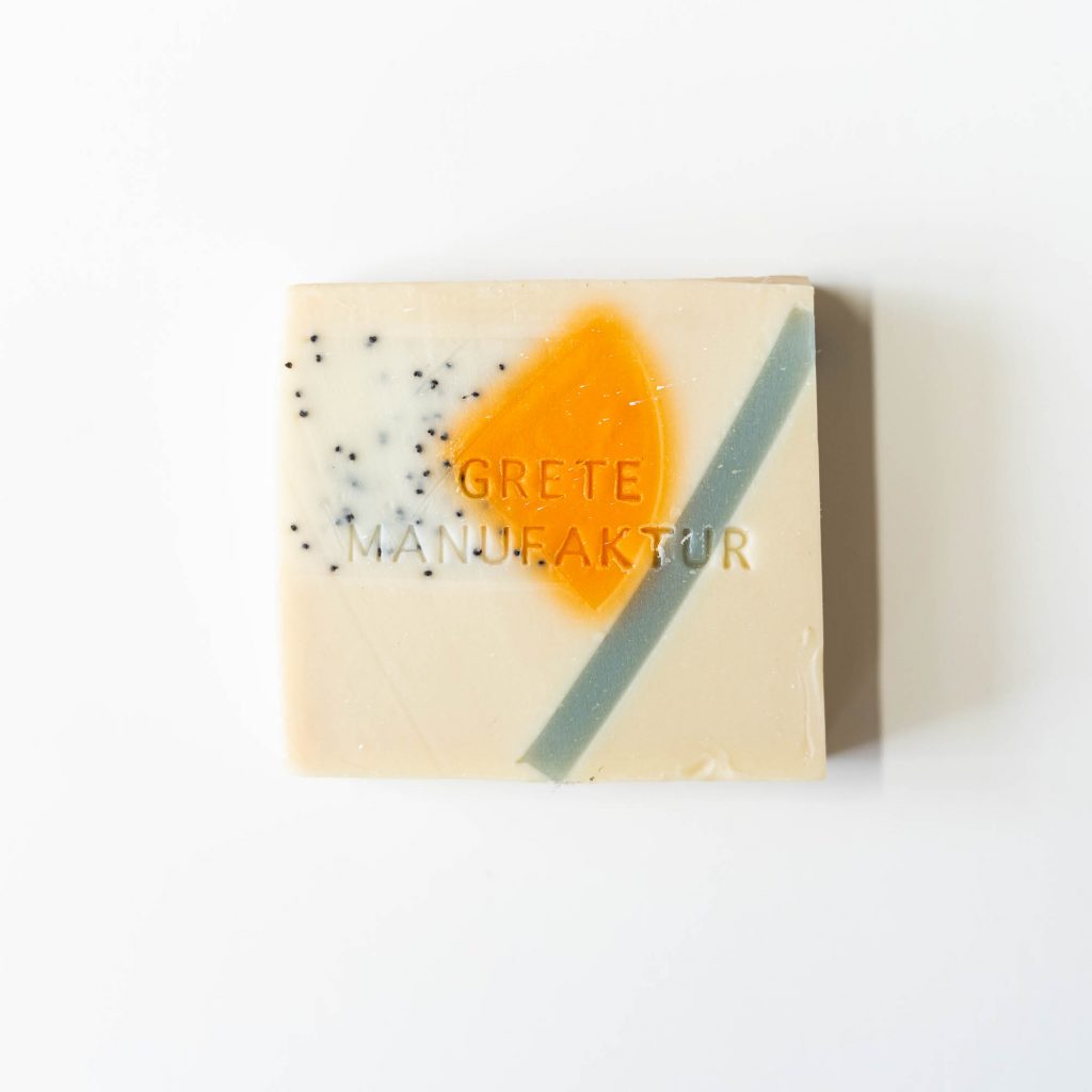 Grete Manufaktur - SEIFE CONSTANZE - LAVENDEL & THYMIAN - Punkte Orange Grau