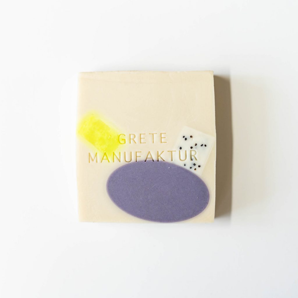 Grete Manufaktur - SEIFE CONSTANZE - LAVENDEL & THYMIAN - Punkte Gelb Lila