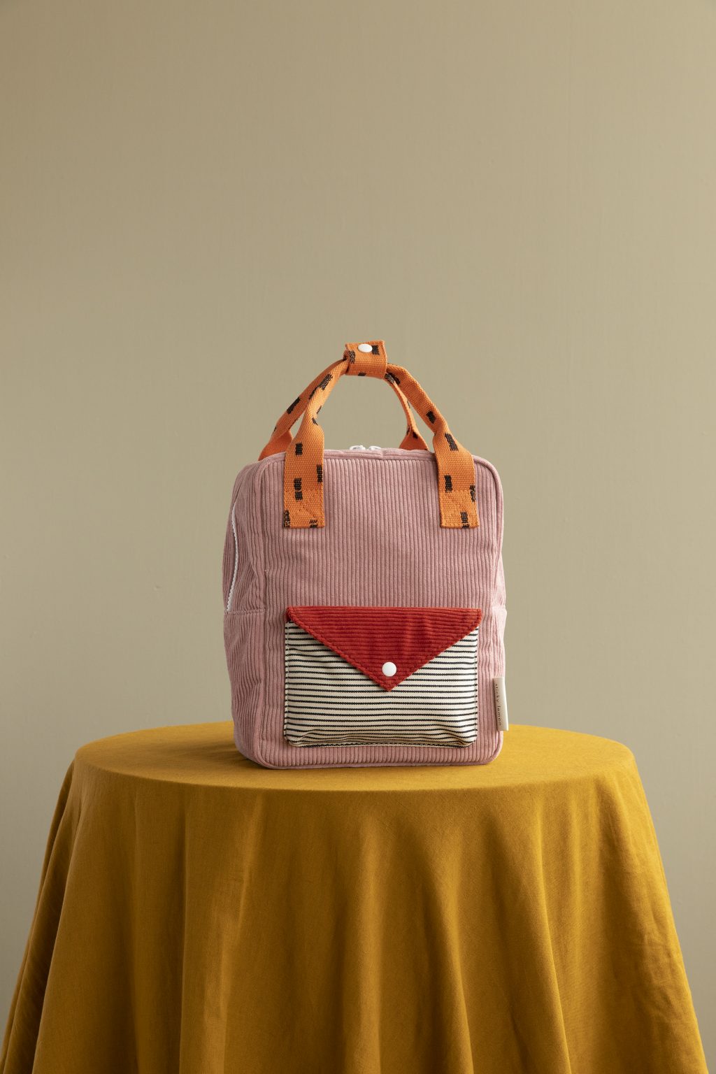 Sticky Lemon backpack small | corduroy - dusty pink + marmalade + carrot orange
