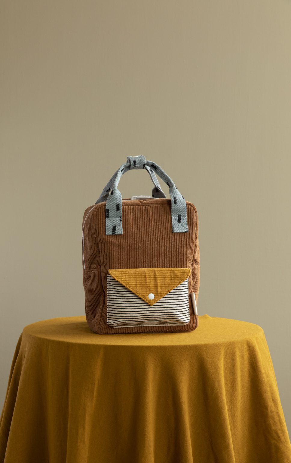 Sticky Lemon backpack small | corduroy - walnut brown + marigold + steel blue