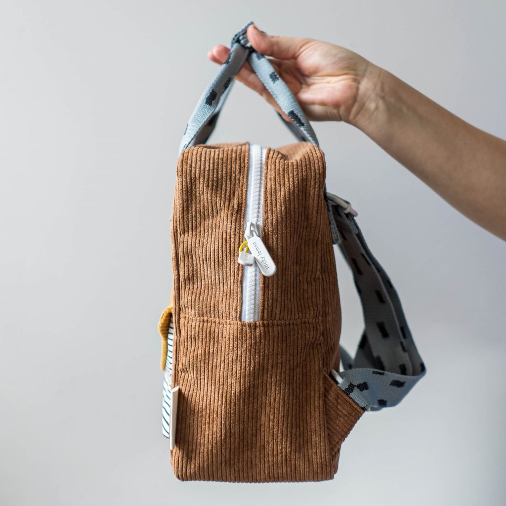 Sticky Lemon backpack small | corduroy - walnut brown + marigold + steel blue