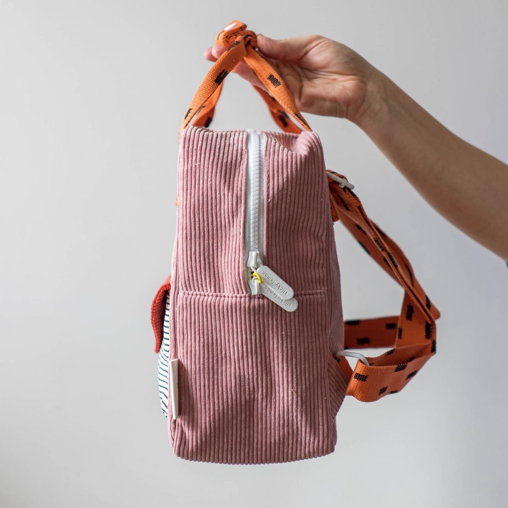 Sticky Lemon backpack small | corduroy - dusty pink + marmalade + carrot orange
