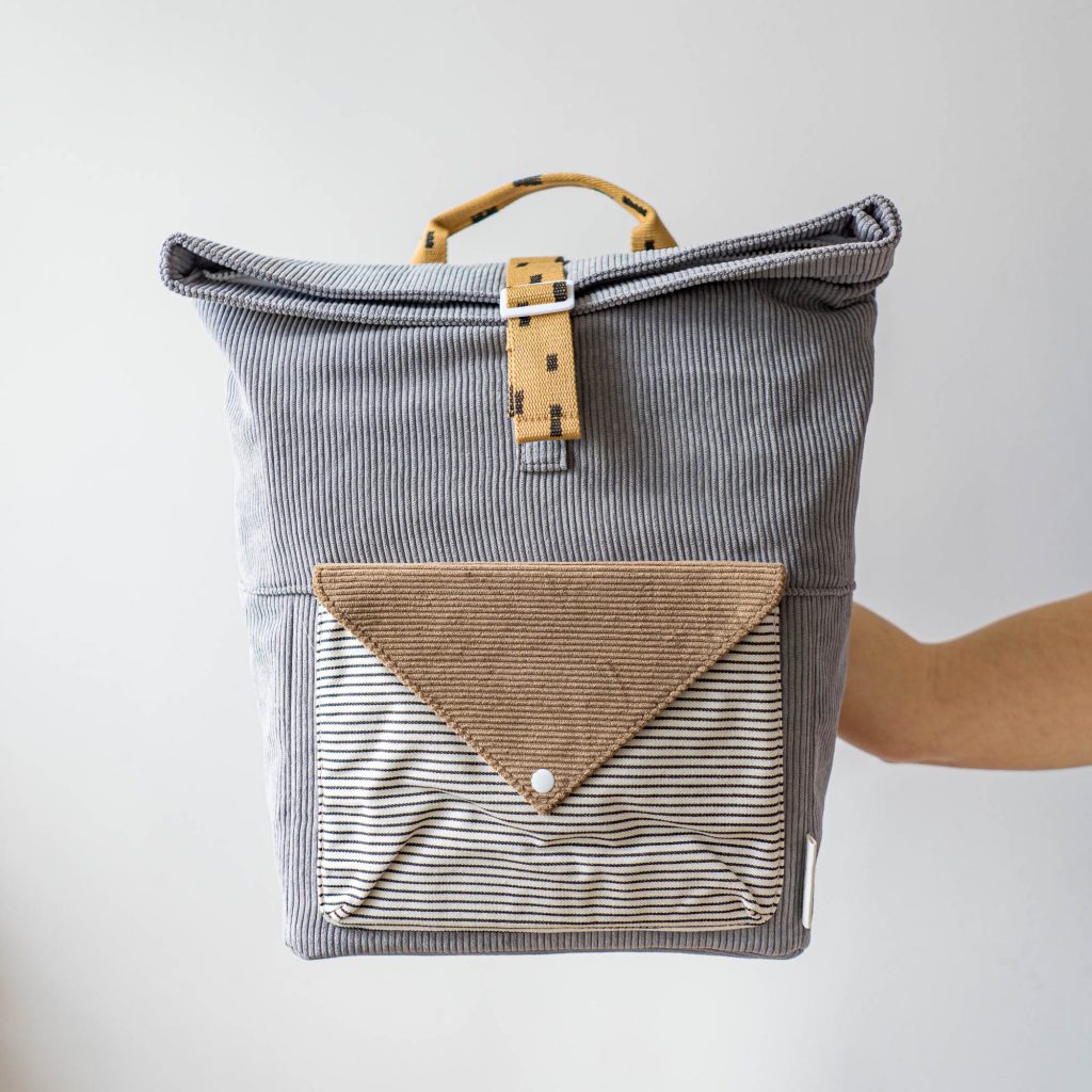 Sticky Lemon backpack large | corduroy - pigeon blue + woody green + panache gold