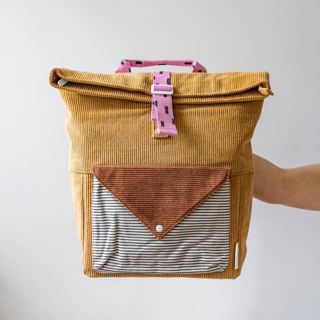 Sticky Lemon backpack large | corduroy - dijon + gingerbread + bubbly pink