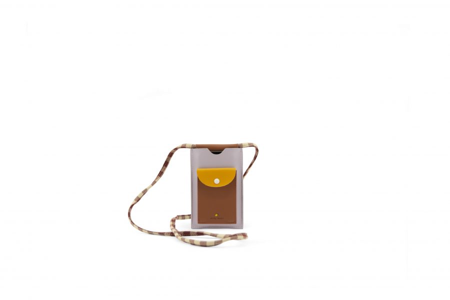 1801907 – Sticky Lemon – phone pouch – chocolate sundae – daisy yellow – mauve lilac