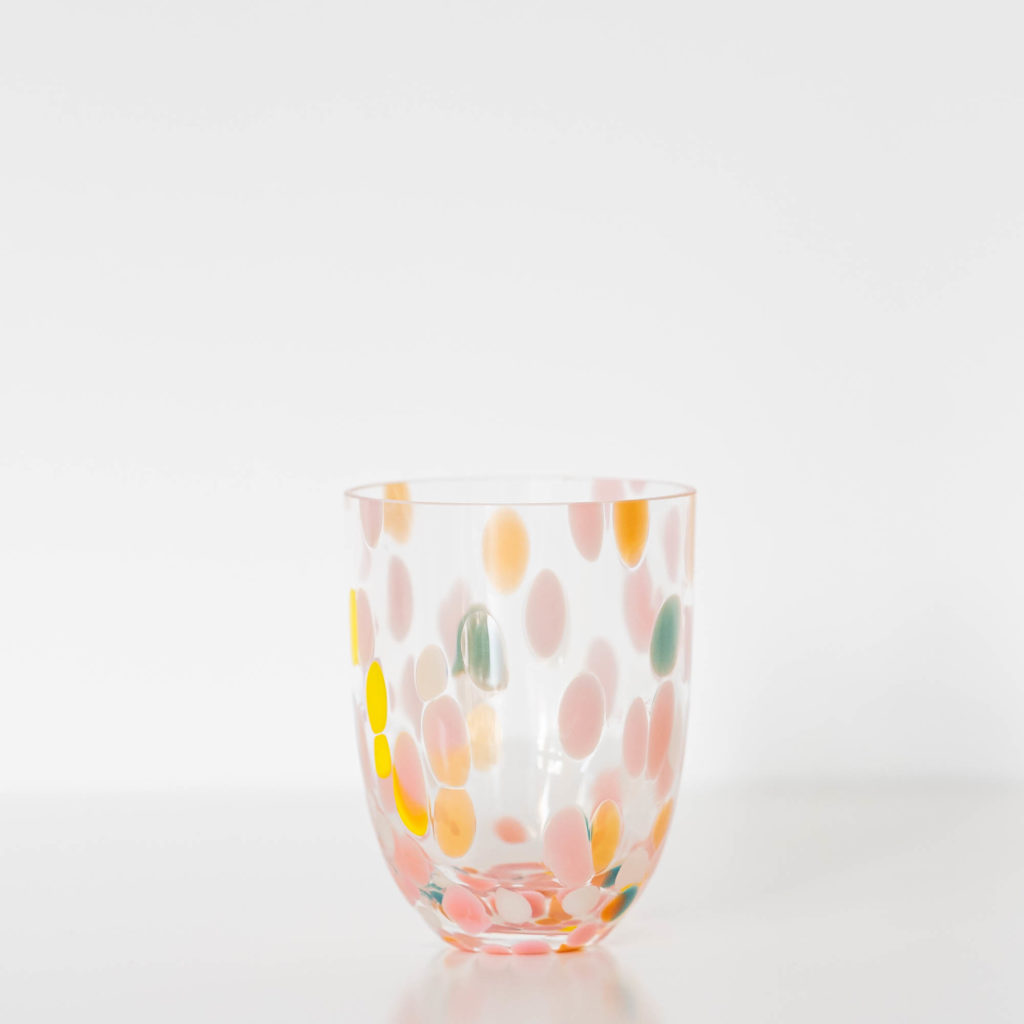 Konfetti Glas rosa gelb grün