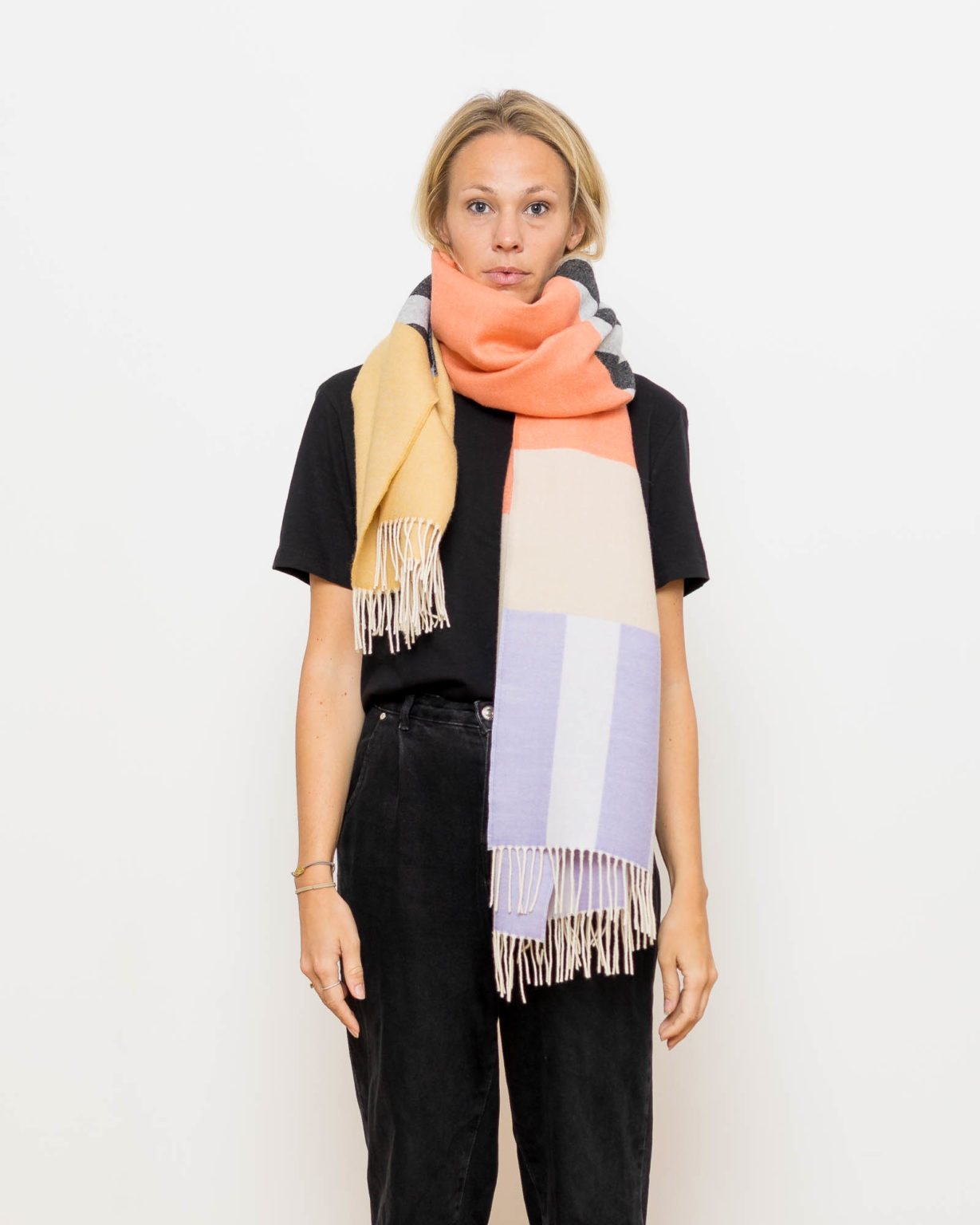 B-Ware - nice Merino Schal PLAY - diagonal yellow peach