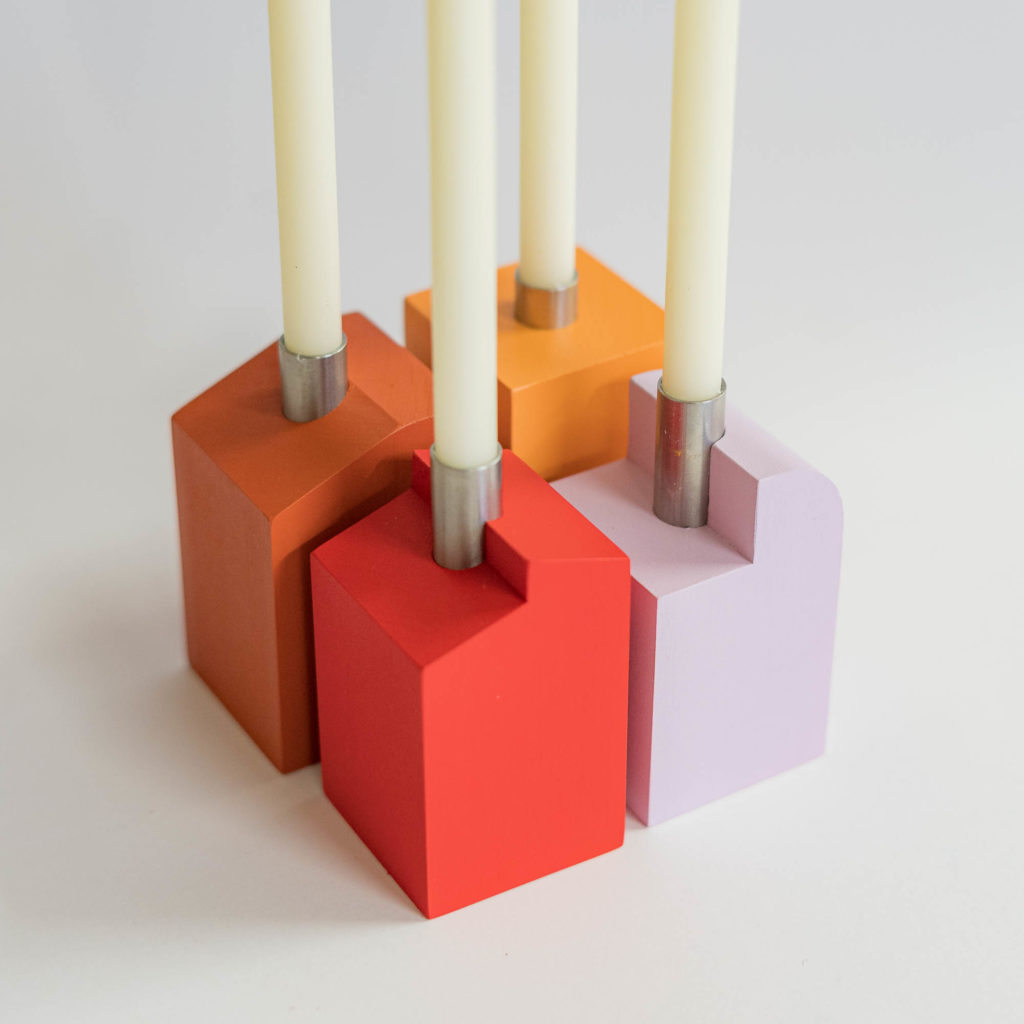 Kerzen Häuser 4er Set rose rot II