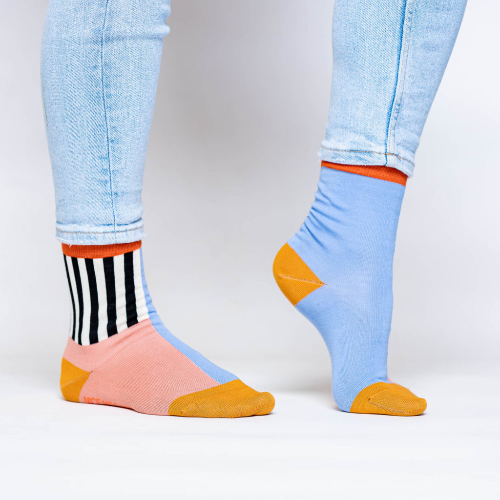 nice socks half stripes - rose creme