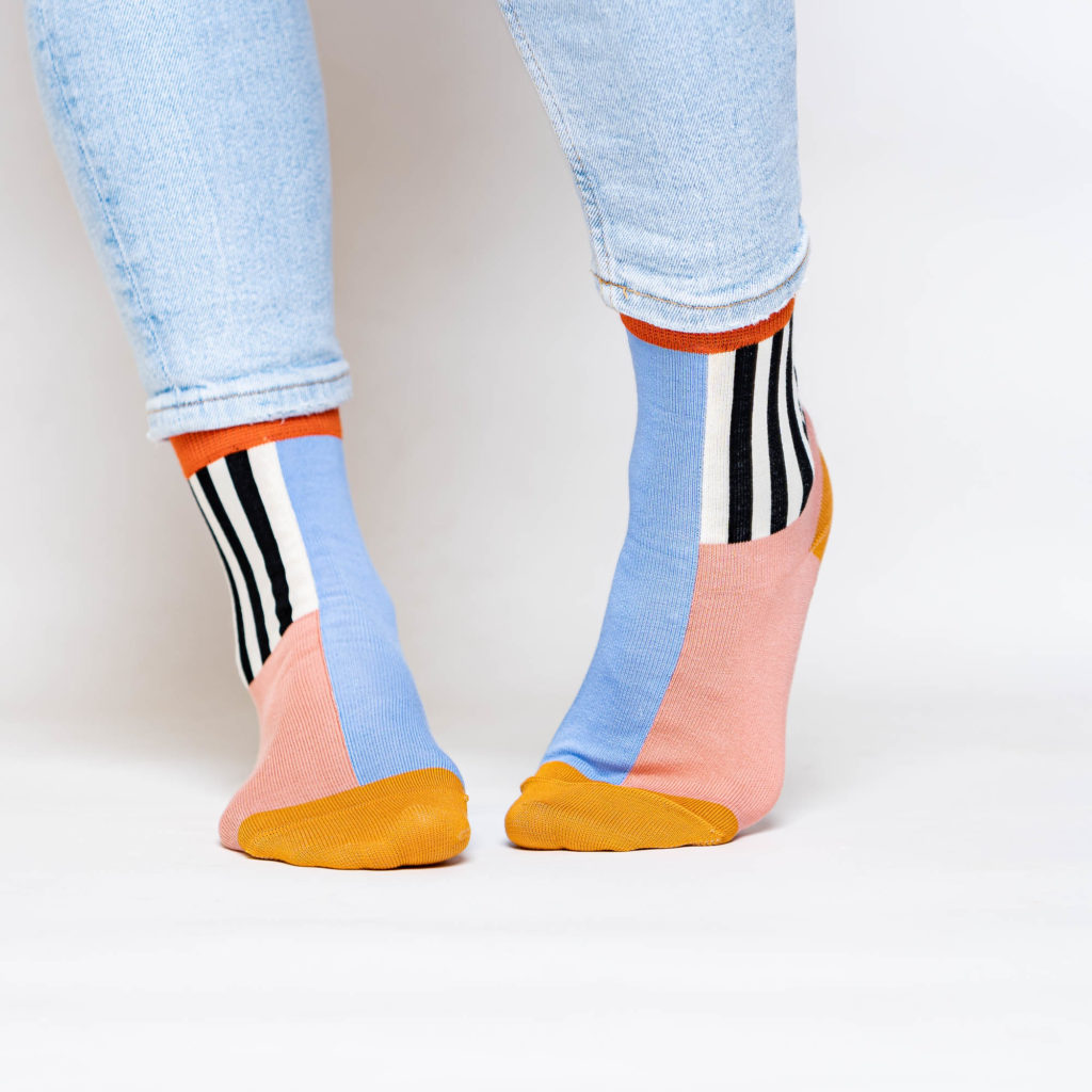 nice socks half stripes - rose creme