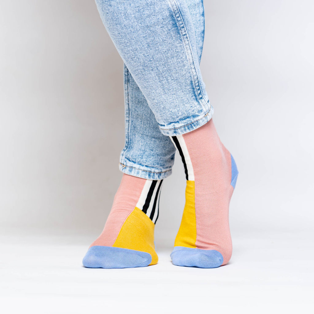 nice socks half stripes - rose mint