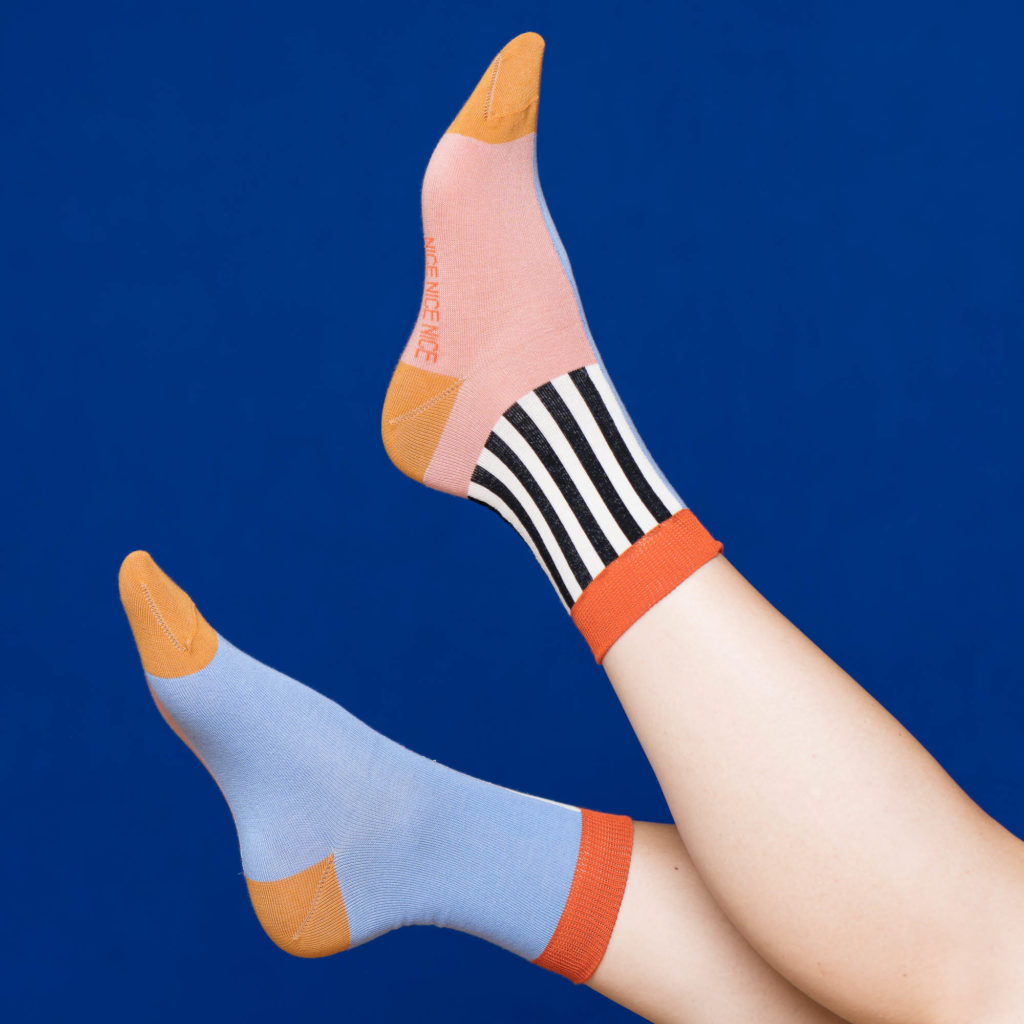 nice socks half stripes - rose creme