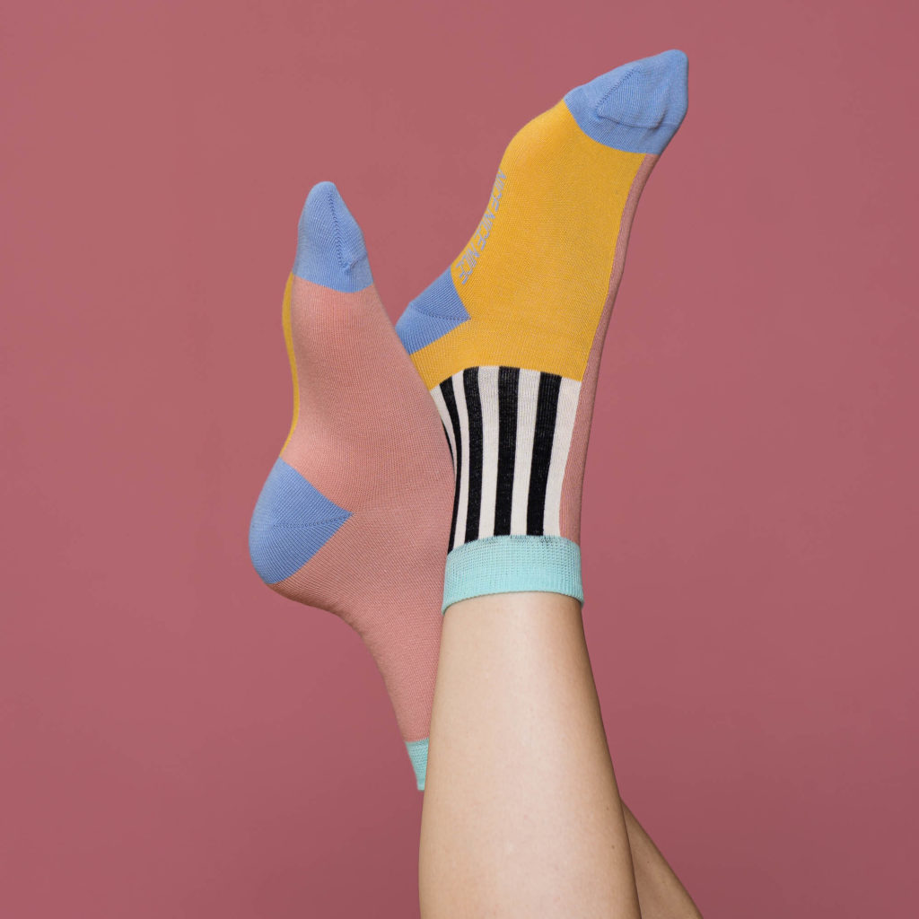 nice socks half stripes - rose mint