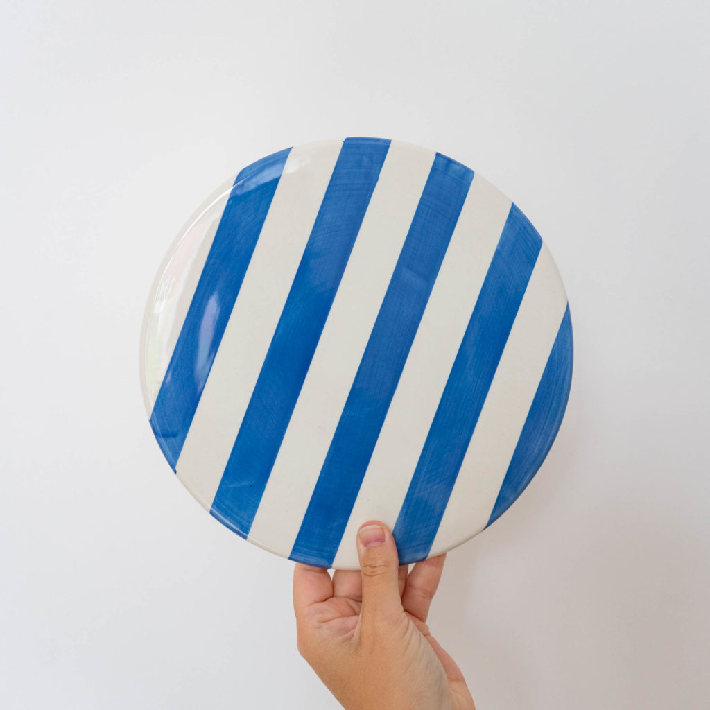 Topfuntersetzer / Kuchenteller - gestreift blau