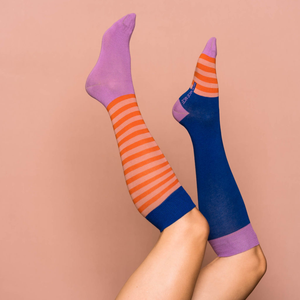 Kniestrümpfe stripes  - blue red