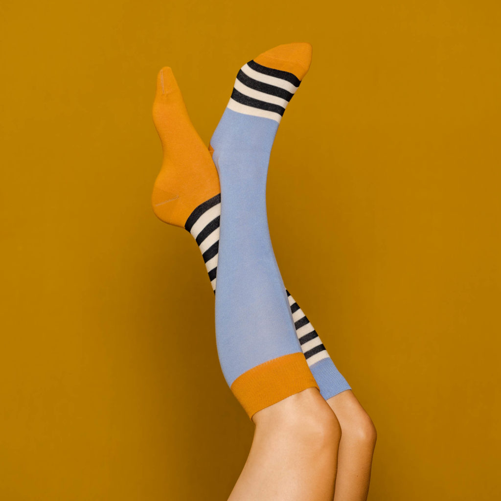 Kniestrümpfe stripes  - lilac orange