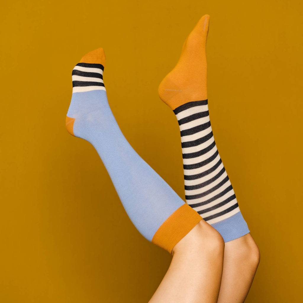 Kniestrümpfe stripes  - lilac orange