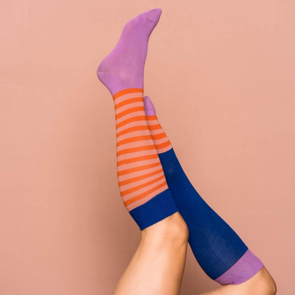 Kniestrümpfe stripes  - blue red