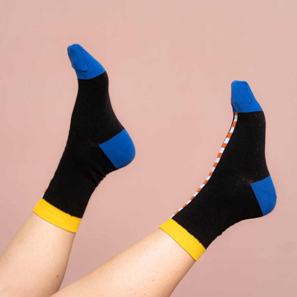 nice socks check stripes - black