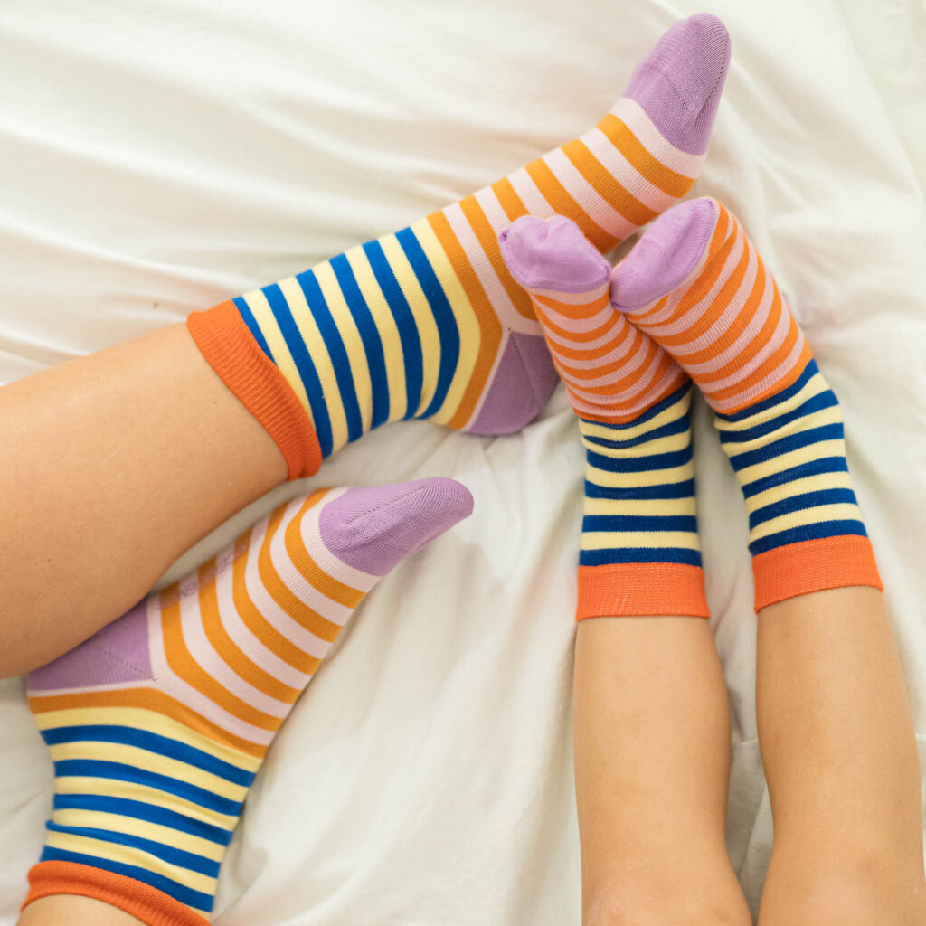 Baby-Kindersocken double stripes – rose blue