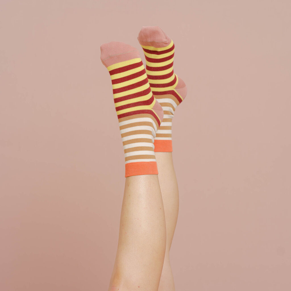 nice socks double stripes - yellow beige