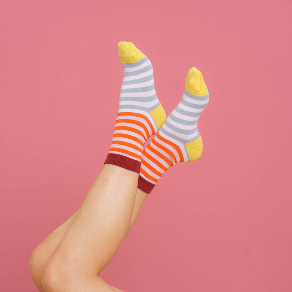 nice socks double stripes - coral sky