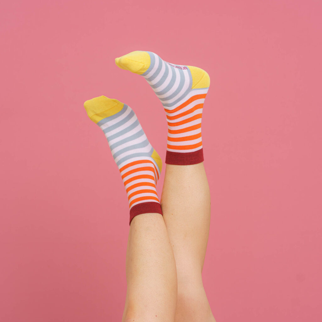 nice socks double stripes - coral sky