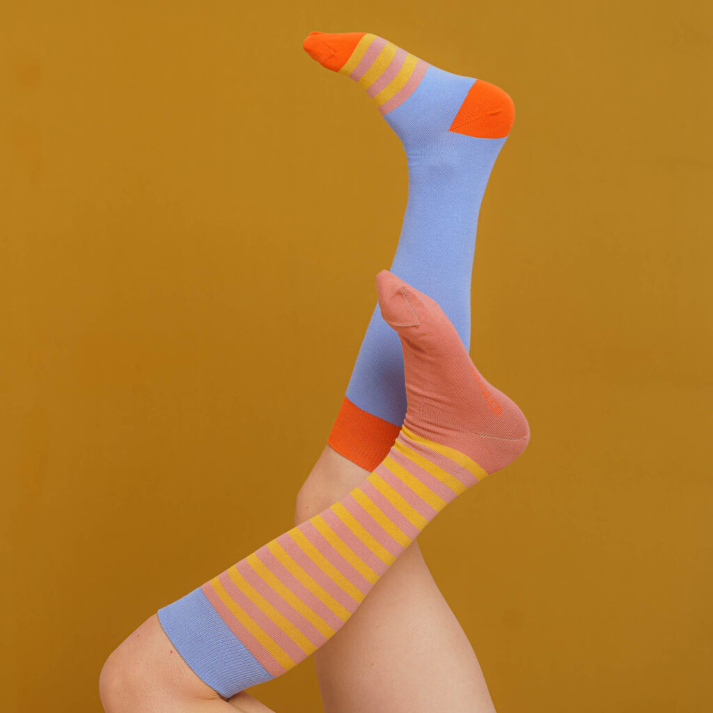 Kniestrümpfe stripes  - yellow lilac