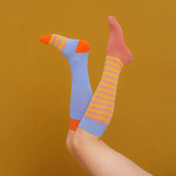 Kniestrümpfe stripes  - yellow lilac