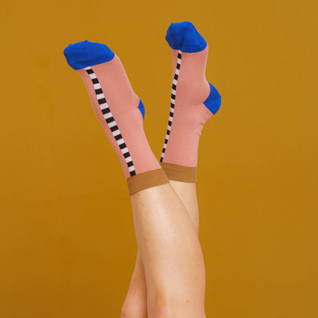 nice socks check stripes - rose