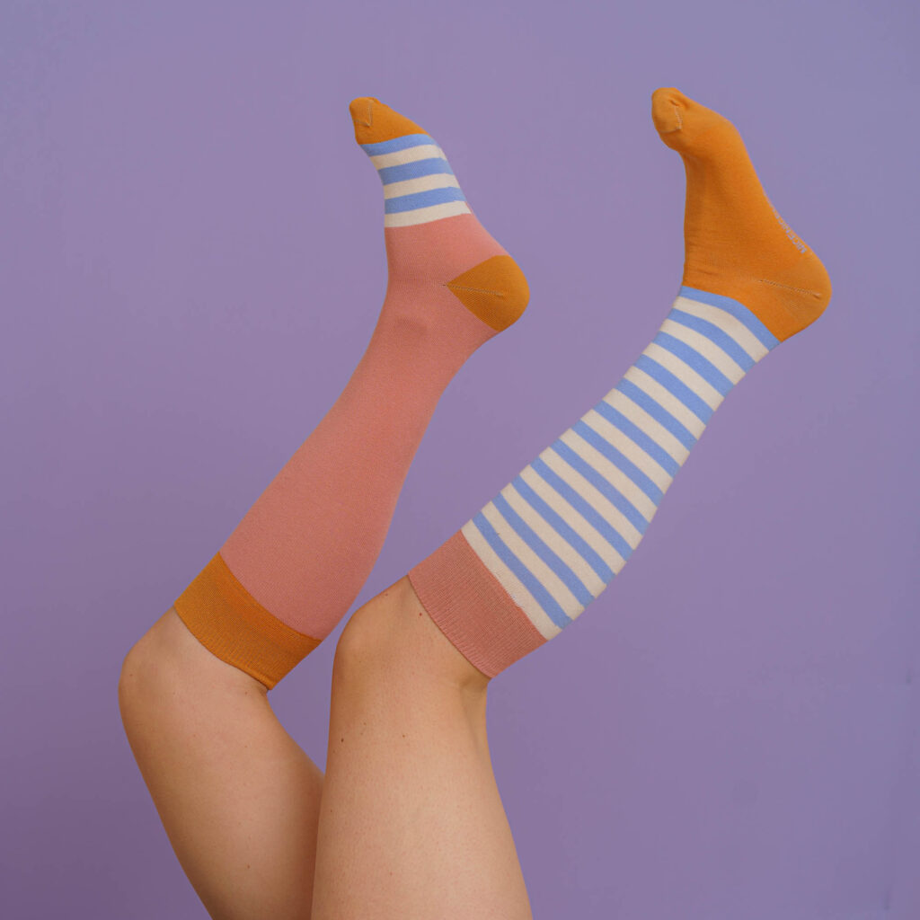 Kniestrümpfe stripes  - lilac rose