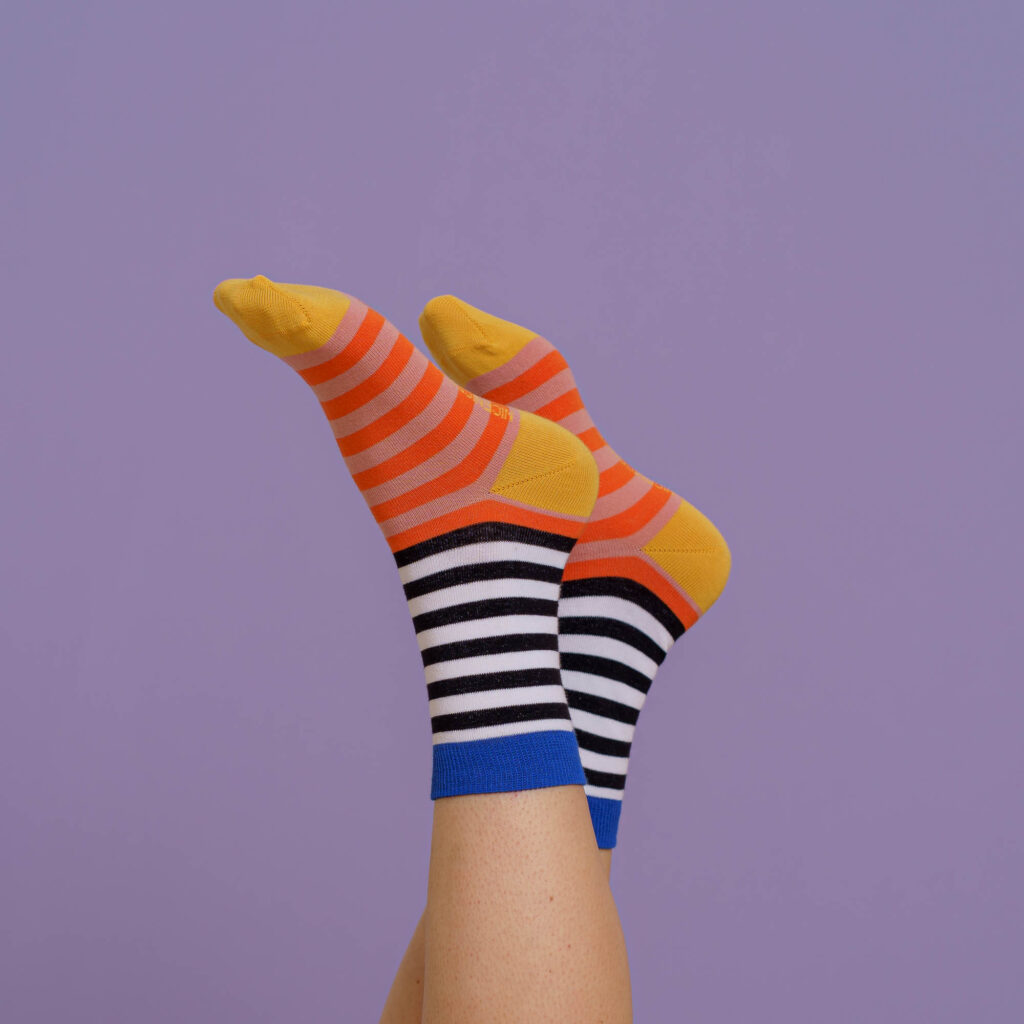nice socks double stripes - red blue yellow