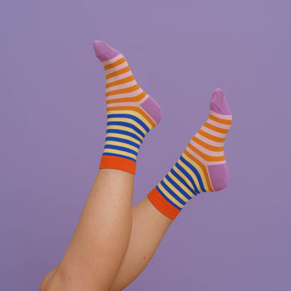 nice socks double stripes - rose blue