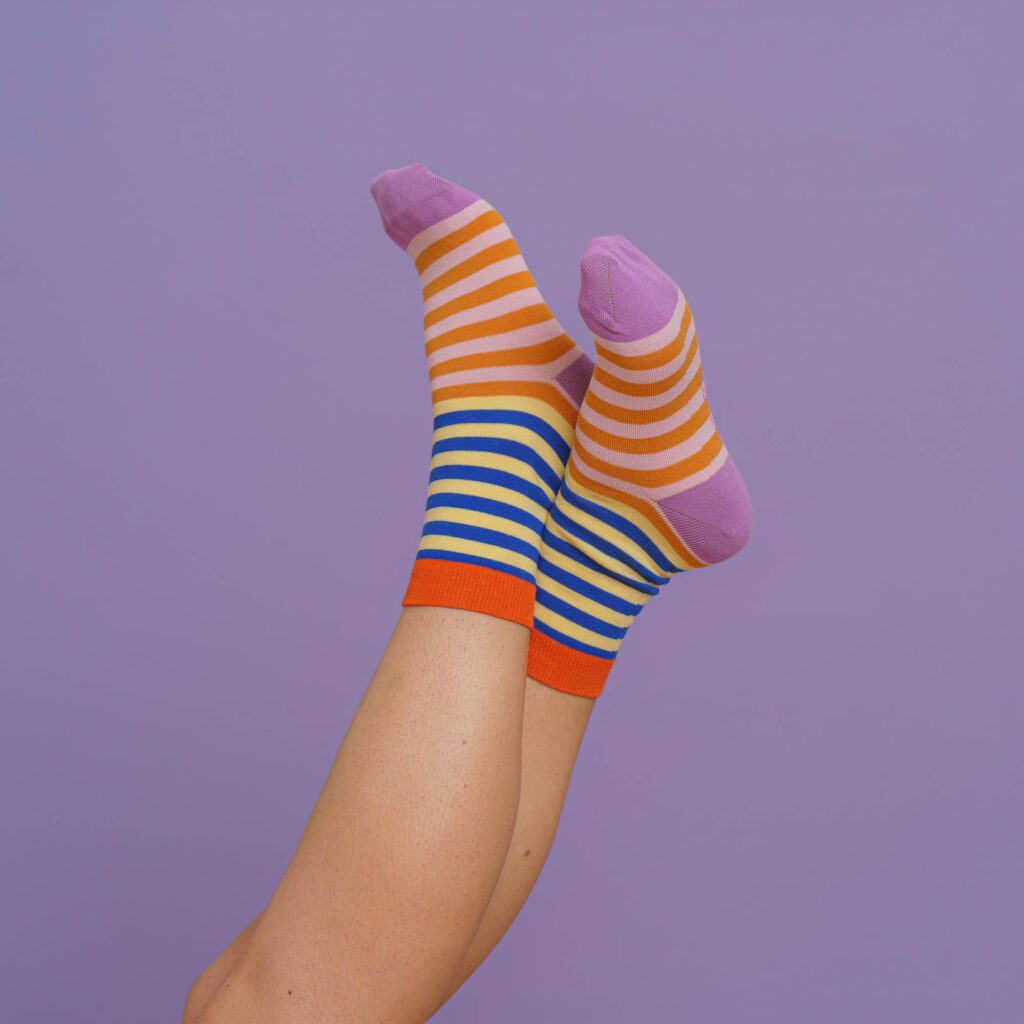 nice socks double stripes - rose blue