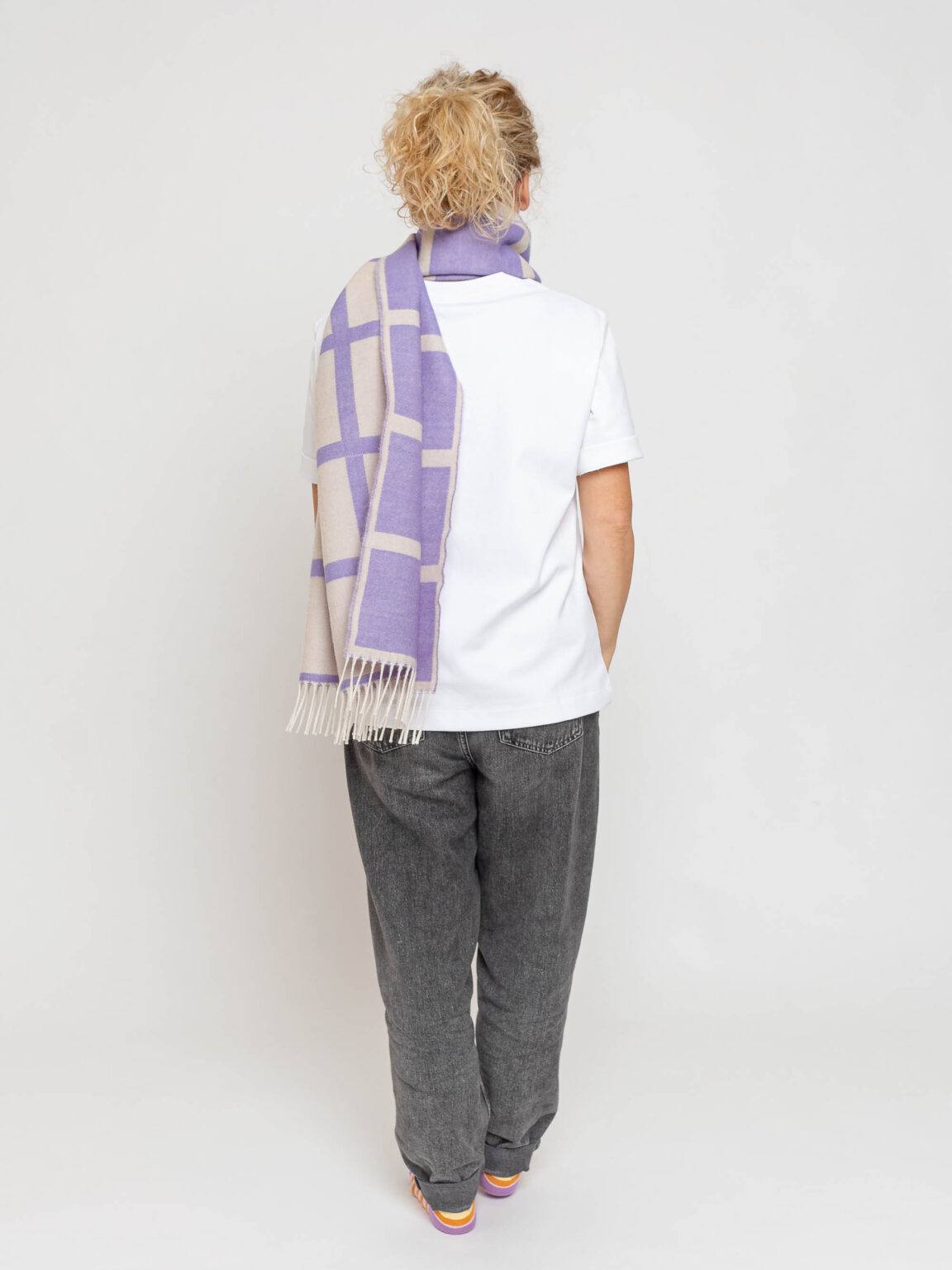 nice Merino Schal grid - lilac sand