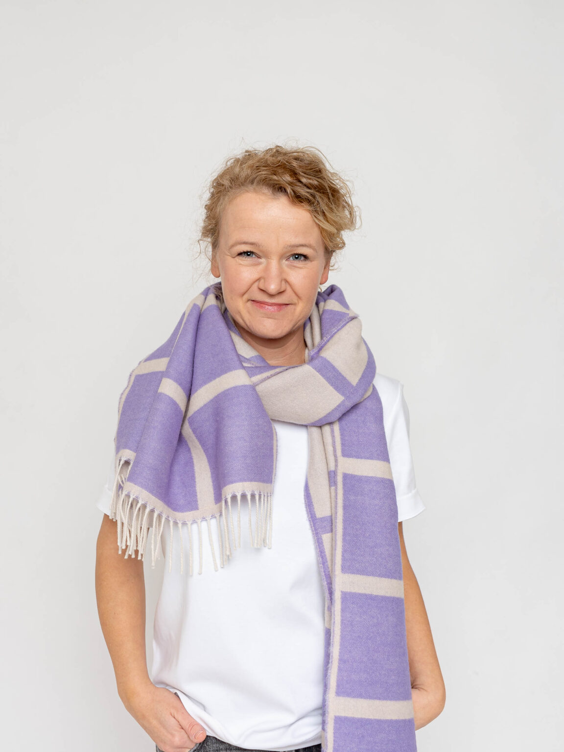nice Merino Schal grid - lilac sand
