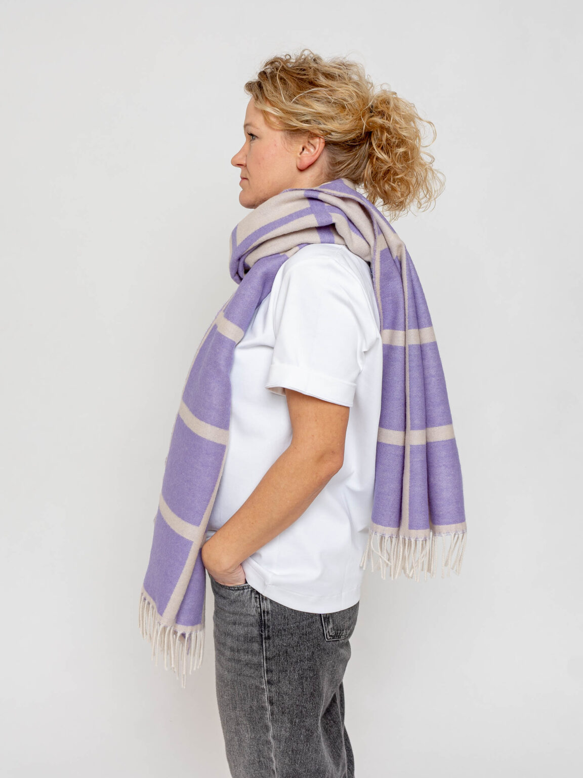 nice Merino Schal grid - lilac sand
