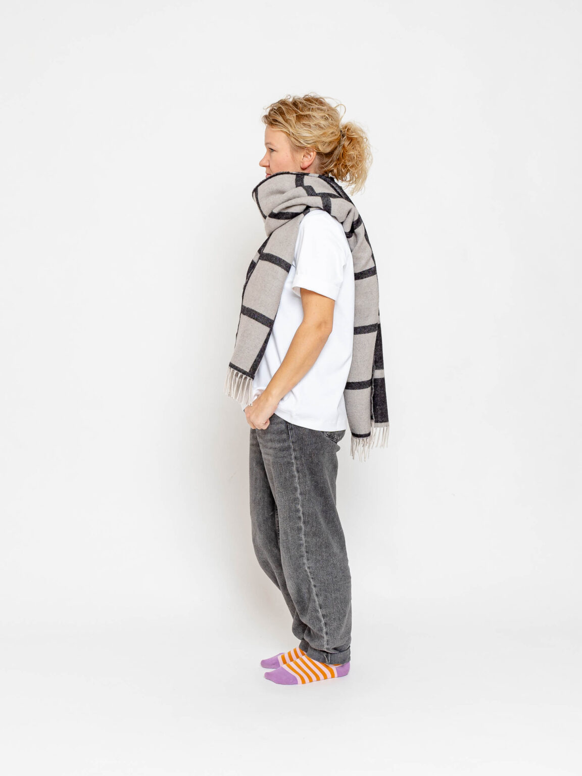 nice Merino Schal grid - black beige