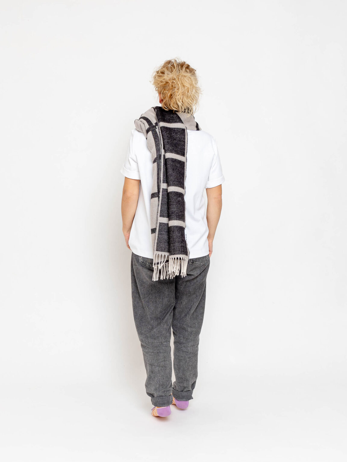 nice Merino Schal grid - black beige