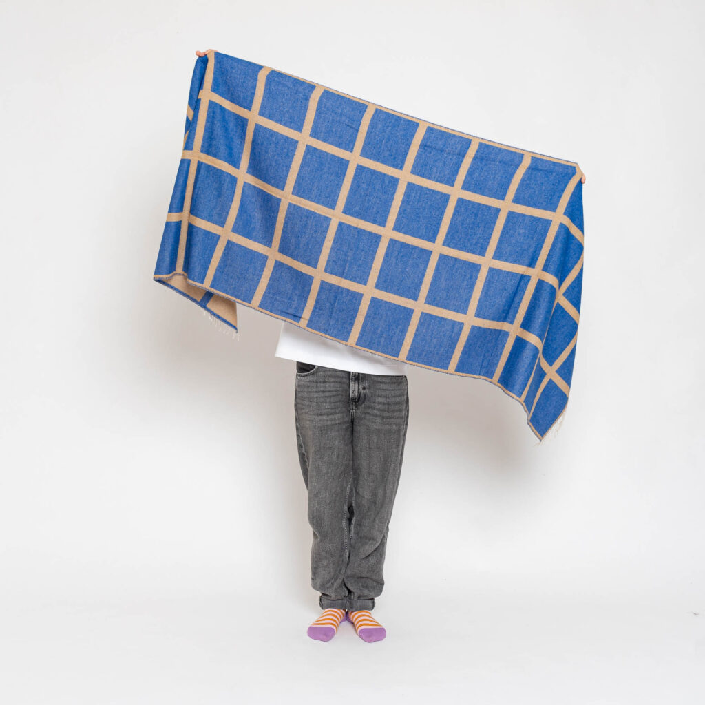 nice Merino Schal grid - blue rose