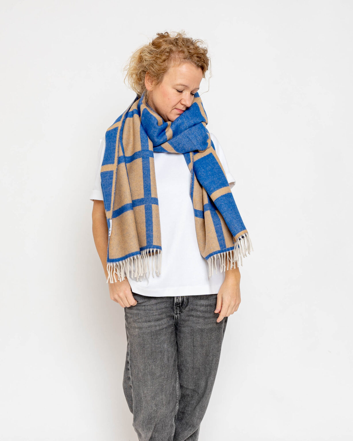 nice Merino Schal grid - blue rose