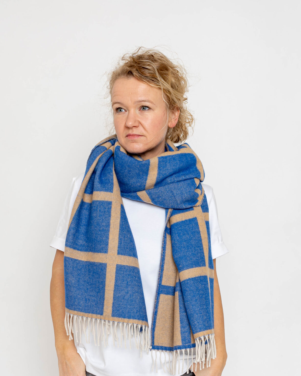 nice Merino Schal grid - blue rose