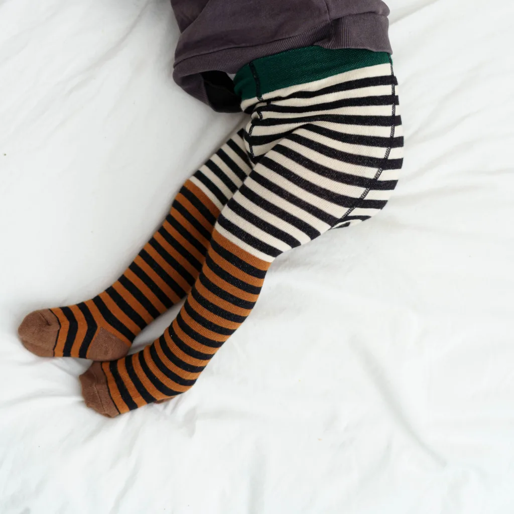 Baby- und Kinder Strumpfhose double stripes - black brown