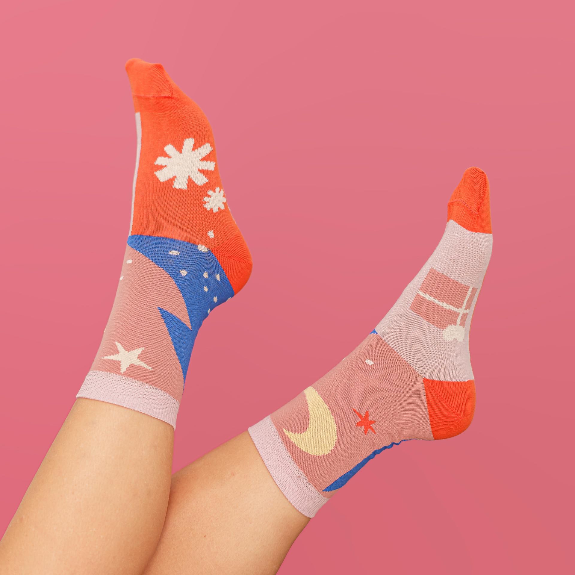 xmas socks - tree rose orange