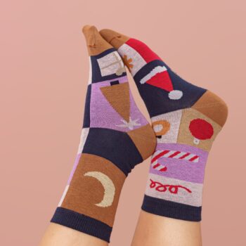 xmas socks - square brown
